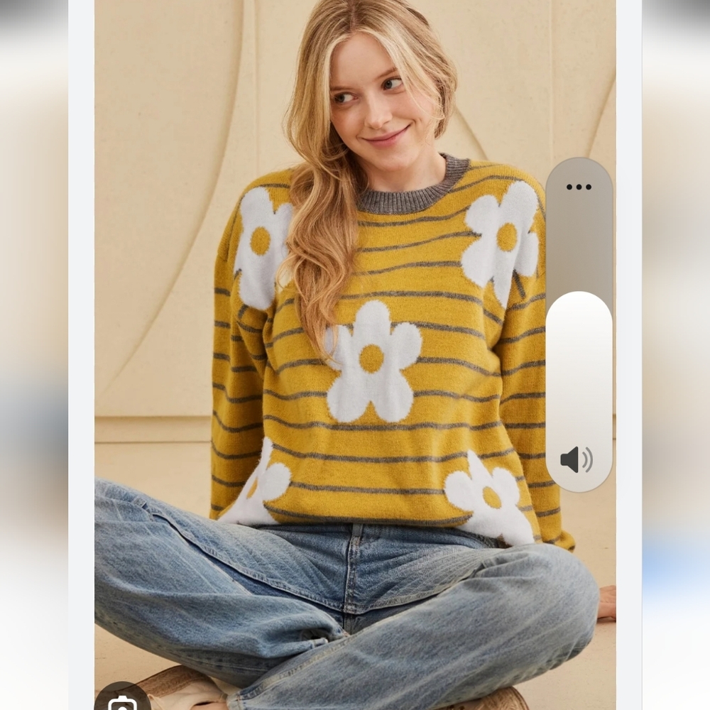 By Together Mustard Floral Stripe Sweater By Together Size S